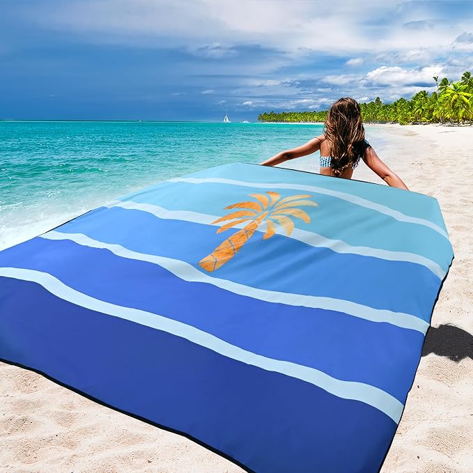 WIWIGO Beach Blanket Waterproof Sandproof Beach Mat 79" X 83"/10'x9'for 2-8 Adults Quick Drying Outdoor Picnic Mat Beach Accessories for Travel, Camping, Hiking - Image 4