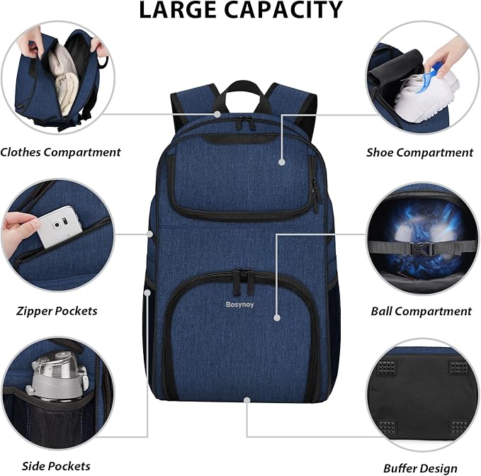 Bosynoy Bowling Backpack, Single Bowling Ball Bag with Shoe Compartment | Bowling Bag Totes with Foam Padded Protection, Fits Shoes Up to US Mens Size 16 and Accessories, Grey - Image 2
