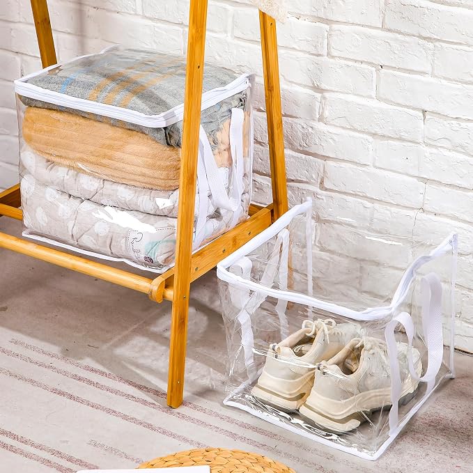 16 Pcs Clear Zippered Organizers 12''x12''x12'' Moving Bags with Reinforced Handles Heavy Duty Storage Cube Tote Storage Blanket Bags Bins for Clothes Moving Supplies Linens Shoes Closet Organizer - Image 4