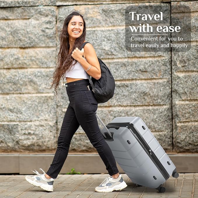 OLIXIS 20 Inch Carry-On Luggage, Hardside Suitcase with Spinner Wheels, Lightweight ABS Hard Shell Travel Luggage, TSA Approved Lock, Expandable Small Suitcase for Business & Travel–Light Grey - Image 2