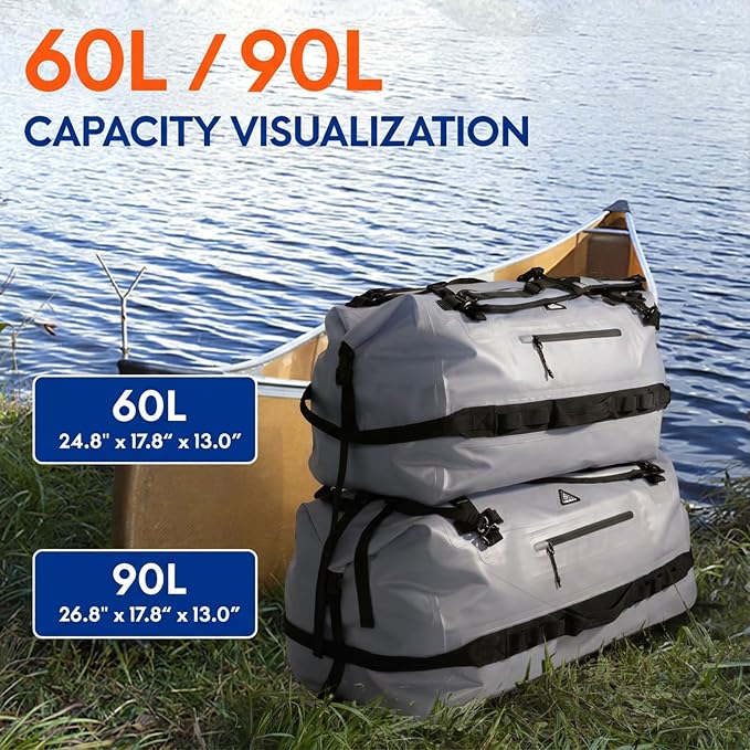 Haimont IPX7 Waterproof Roll-Top Dry Duffel Backpack | 60L/90L Sizes, 500D Tarpaulin, Welded Seams, Mesh Pockets, Boating & Kayaking - Image 8