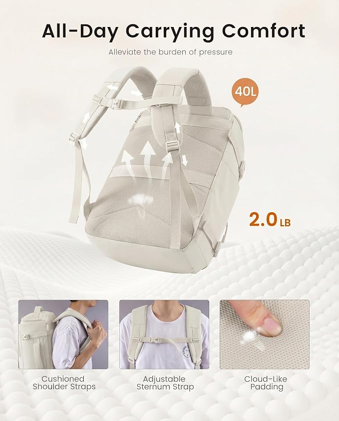 LOVEVOOK Travel Backpack for Women & Men, 40L TSA Approved Carry On Backpack with 3 Packing Cubes, Waterproof Weekender Overnight Bag for 2-4 Day Trips, Business & Travel Essentials, Beige Gray - Image 4