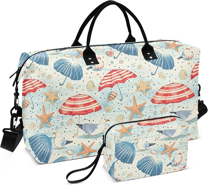 senya Weekender Bags Travel Duffel Gym Bag Coastal Seashells Starfish Seagulls Carry on Overnight Tote Bag with Toiletry Bag for Airplane Travel Trip Gym Yoga, g368736066p1006c1071s2442 by senya
