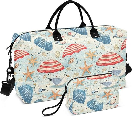 senya Weekender Bags Travel Duffel Gym Bag Coastal Seashells Starfish Seagulls Carry on Overnight Tote Bag with Toiletry Bag for Airplane Travel Trip Gym Yoga, g368736066p1006c1071s2442 by senya