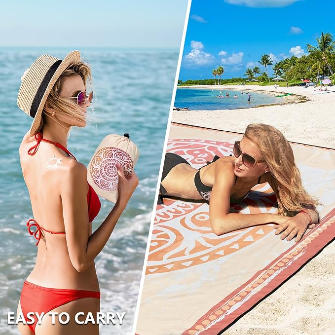 HIHOHO Beach Blanket Waterproof Sandproof Extra Large Beach Mat 79" X 83"/120"x108"for 1-8 Adults Quick Drying Durable Outdoor Picnic Mat for Beach Travel Camping Hiking - Image 4