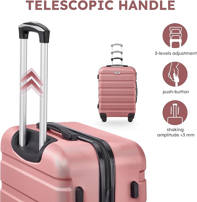 Suitour 4 Piece Luggage Sets, Hard Shell Suitcase Set with Spinner Wheels 16 20 24 28inch Travel Sets(Rose Gold) - Image 4