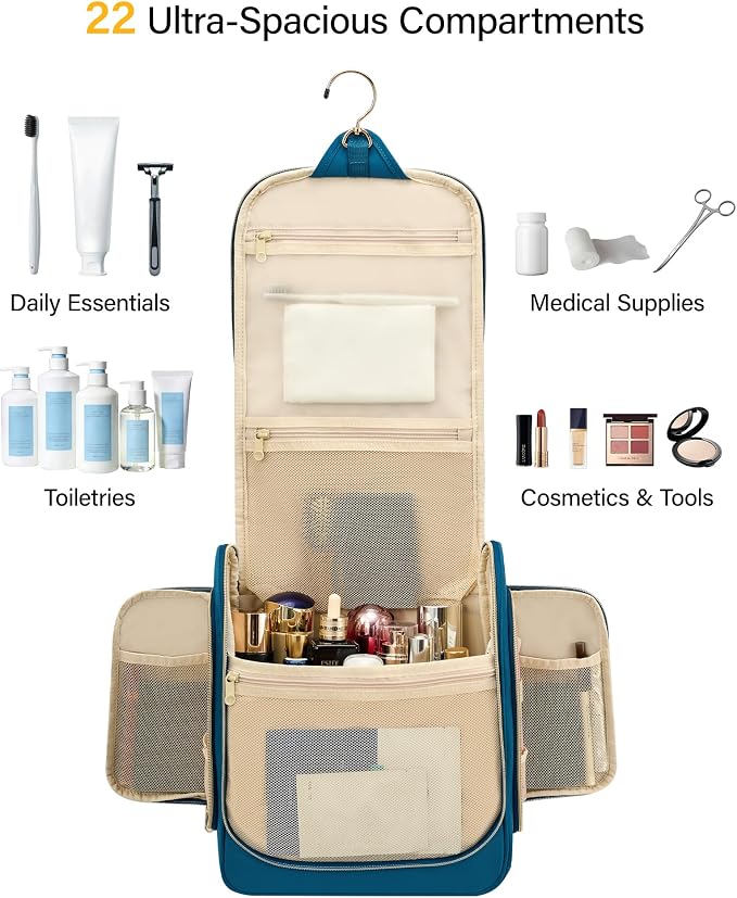 Hanke Hanging Travel Toiletry Bag for Men and Women, Water-Resistant Toiletries Bag Makeup Organizer with Hook, Cosmetic Bag for Bathroom & Travel Essentials Accessories, Navy Blue - Image 3