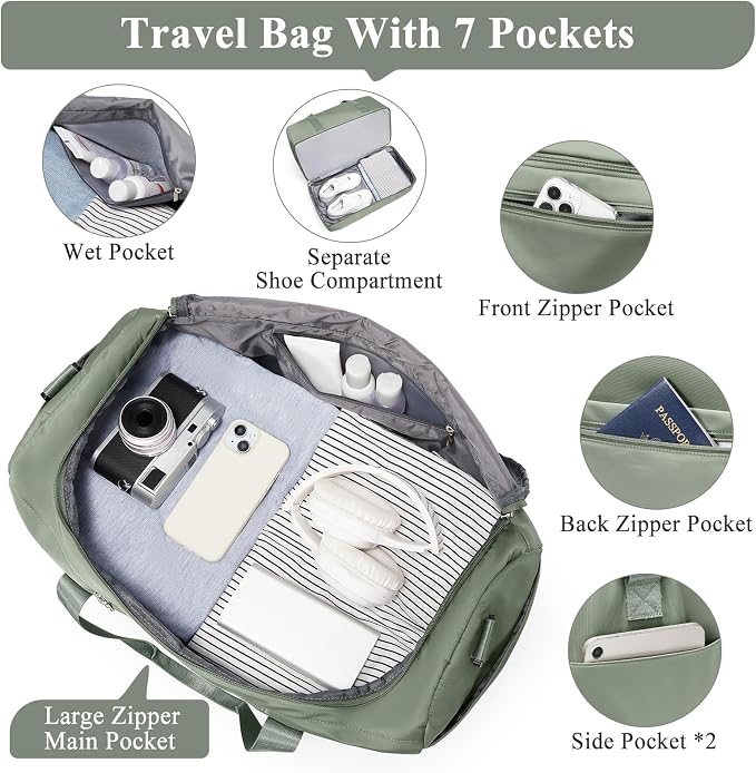 Extra Large Travel Duffel Bag, Carry-On Weekender Bags for Women Travel | Overnight Weekend Bag with Shoes Compartment for Travel Business Trips Sport Hospital, Toiletry Bag Included - Image 5