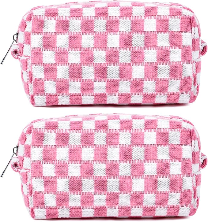 SOIDRAM 2 Pack Checkered Makeup Bag for Women, Cute Makeup Pouch Small Makeup Bag Travel Cosmetic Organizer for Toiletries, Brushes & Skincare by SOIDRAM