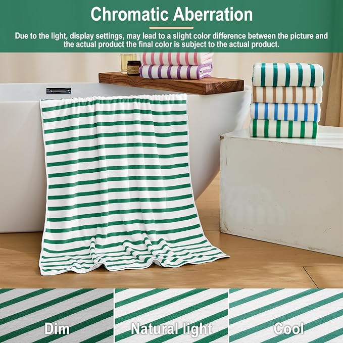 JML Microfiber Beach Towels, 6 Pack, 27" x 55", Large Bath Towel Set for Adult- Cabana Stripe - Absorbent, Quick Drying Lint-Free, No Fading for Summer Party, Pool, Sport, Yoga, Swimming, Green - Image 7