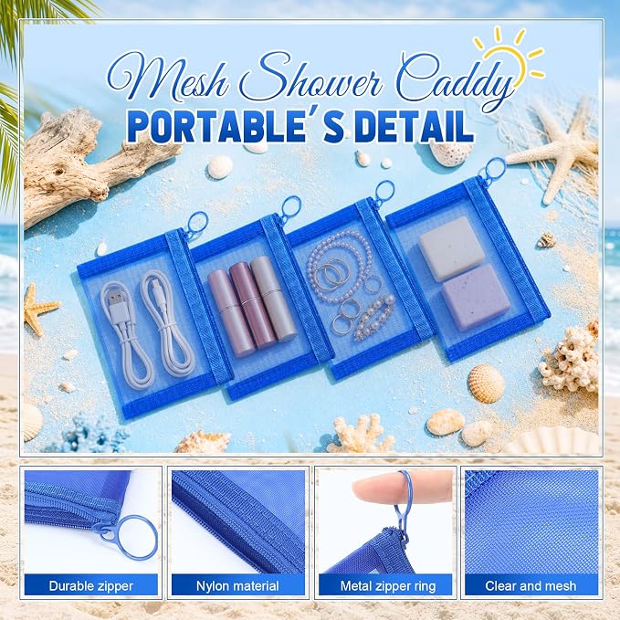Hillban Large Mesh Beach Bag Bulk for Women Waterproof Sandproof Pool Tote Bag with 8 Pocket Small Zipper Pouch with Ring - Image 4