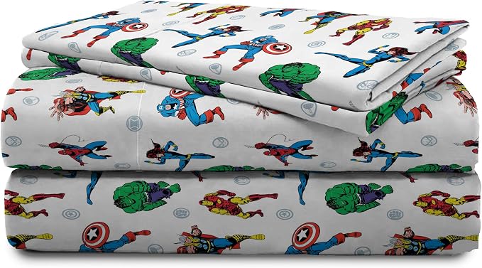 Jay Franco Kids Sheet Set with Fitted, Flat Sheets & Pillow Cover - Ultra-Soft Bedding with Pillowcase for Room Decor, White - Avengers, 4 Piece Queen - Image 6