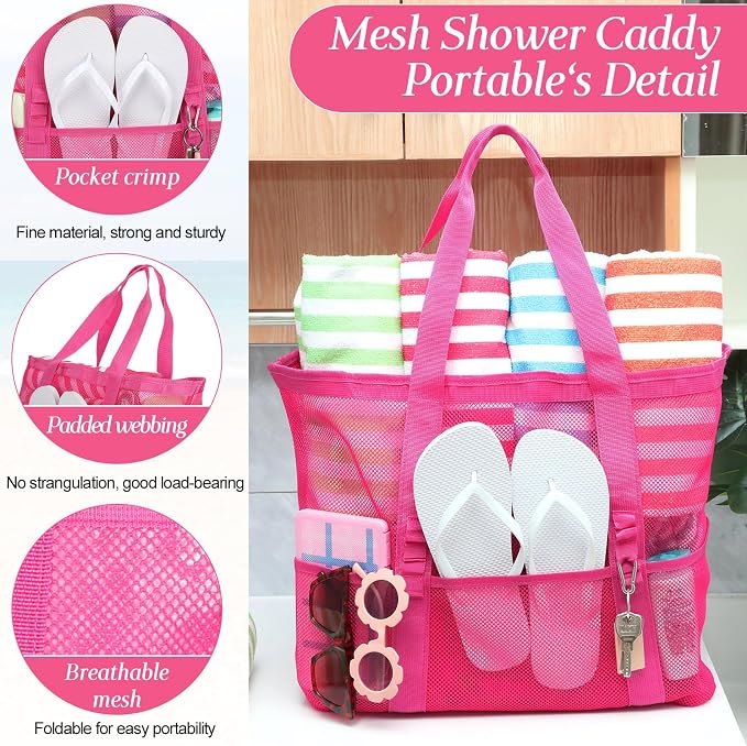 Hillban Large Beach Mesh Bags Bulk for Women Beach Tote Bag with 8 Pocket Zipper Waterproof Sandproof for Pool Cruise Ship - Image 5