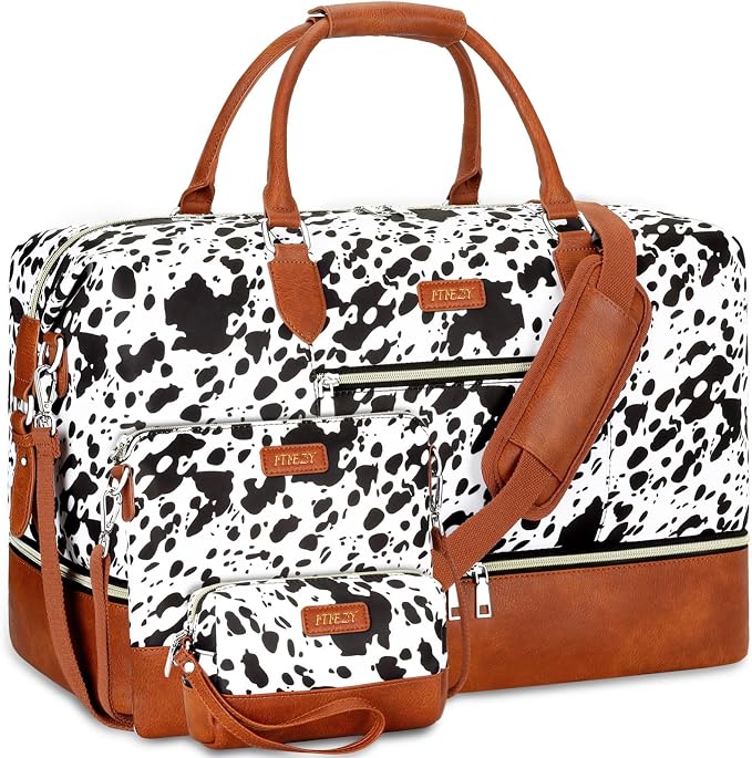 ITIEZY Weekender Overnight Bag for Women - Large Travel Duffel Bag with Shoe Compartment, Gym Duffel Bag Hospital Bag Carry On Tote Bags for Airplanes with Crossbody Bag Toiletry Bag 3Pcs Set by ITIEZY