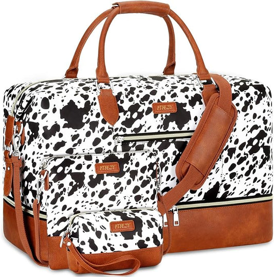 ITIEZY Weekender Overnight Bag for Women - Large Travel Duffel Bag with Shoe Compartment, Gym Duffel Bag Hospital Bag Carry On Tote Bags for Airplanes with Crossbody Bag Toiletry Bag 3Pcs Set by ITIEZY