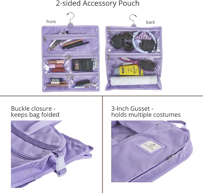 Premium Waterproof Hanging Garment Bag - 52 inch Clothes Bag with Gusset, 4 Pockets, Accessory Pouch & Side Zip for Dance Costumes, Skating, Theatre, Beauty Pageants, Cheer & More. - Image 4