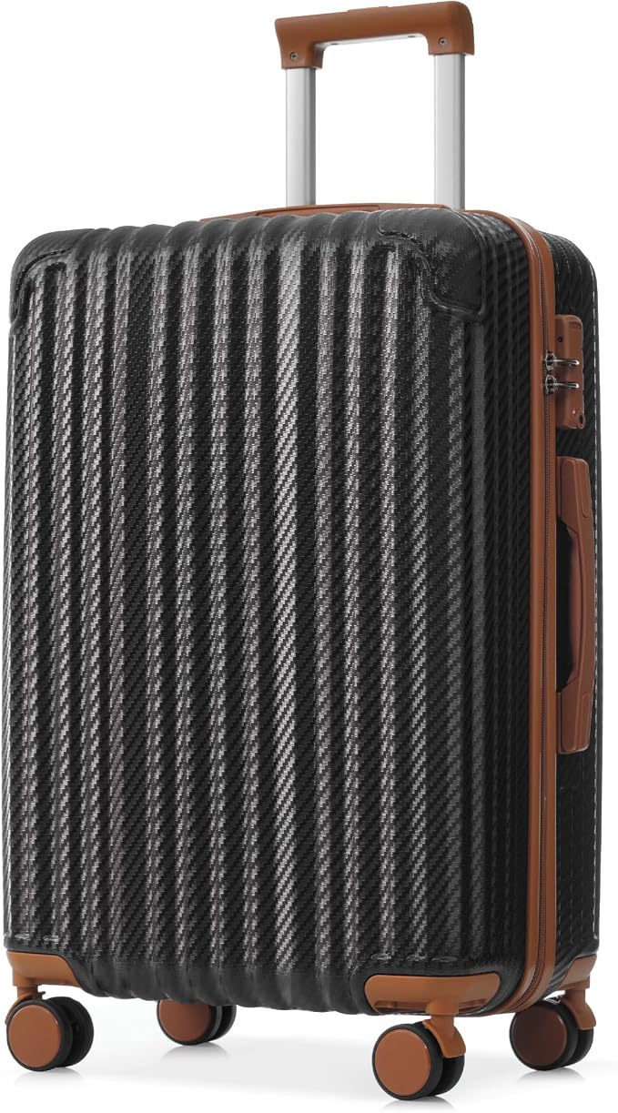 Black Brown 6 Piece Luggage Set Hard Shell - Lightweight Checked Suitcases with Spinner Wheels and Cosmetic Cases for Family Travel, Durable Carry On Luggage Sets with Lock for Women and Men - Image 9