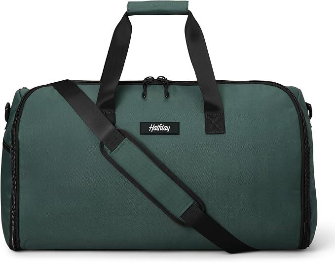 Halfday Convertible 2-in-1 Garment Duffel Weekender Bag 45L: Wrinkle-Free Travel (Hanging Suit Compartment, Shoe Pockets, Trolley Sleeve), Durable & Water-Resistant Carry-on, Hunter by HalfdayTravel