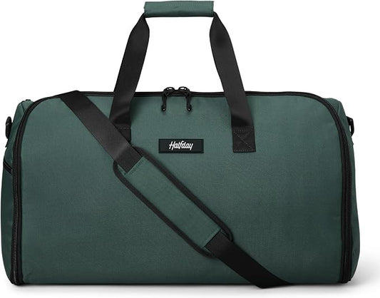 Halfday Convertible 2-in-1 Garment Duffel Weekender Bag 45L: Wrinkle-Free Travel (Hanging Suit Compartment, Shoe Pockets, Trolley Sleeve), Durable & Water-Resistant Carry-on, Hunter by HalfdayTravel