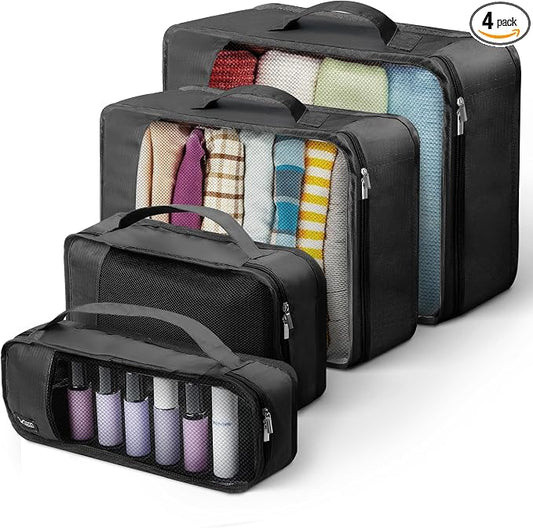 LUGG Lightweight Packing Cubes Set – Durable Polyester Travel Organizers, 4 Sizes for Efficient Packing, Compact and Versatile Travel Accessories (Black, Packing Cube (Set of 4)) by LUGG