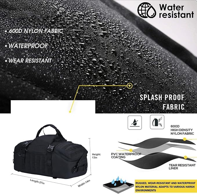 3-in-1 Tactical Gym Duffel Backpack, Travel Sports Bag for Overnight | Works as a range bag or motorcycle backpack, ideal for gym, travel, camping, hunting, and gear organization - Image 6