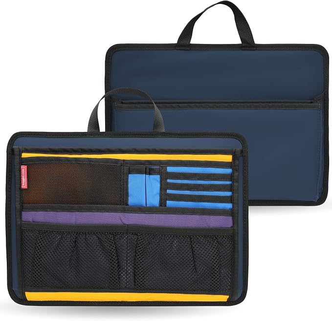 Slim Rugged Organizer Insert for Briefcase Messenger Tote Bag-13 Pockets,Durable Padded Nylon,Handle - Mix by DELTAMANN