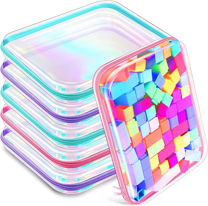 Sanwuta 6 Pcs Clear Hard Zipper Case Plastic Zipper Pouches Transparent Makeup Bag Pencil Case Pouches Toiletry Diaper Bag for Travel Toy Storage Organizer Bins(Holographic,13.78 x 11.81 x 2 Inch) by Sanwuta