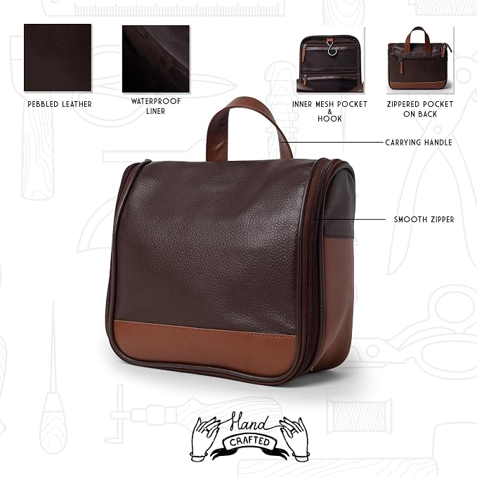 Sutton Handmade Genuine Cowhide Leather Hanging Toiletry Bag Travel Dopp Kit for Men and Women (Chocolate Brown) - Image 8