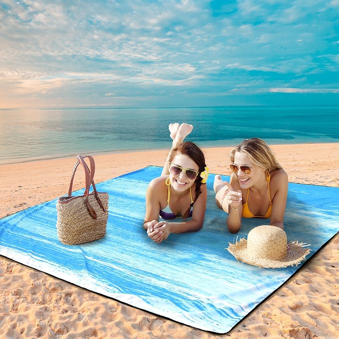 WIWIGO Beach Blanket Waterproof Sandproof Beach Mat 79" X 83"/10'x9'for 2-8 Adults Quick Drying Outdoor Picnic Mat Beach Accessories for Travel, Camping, Hiking - Image 4