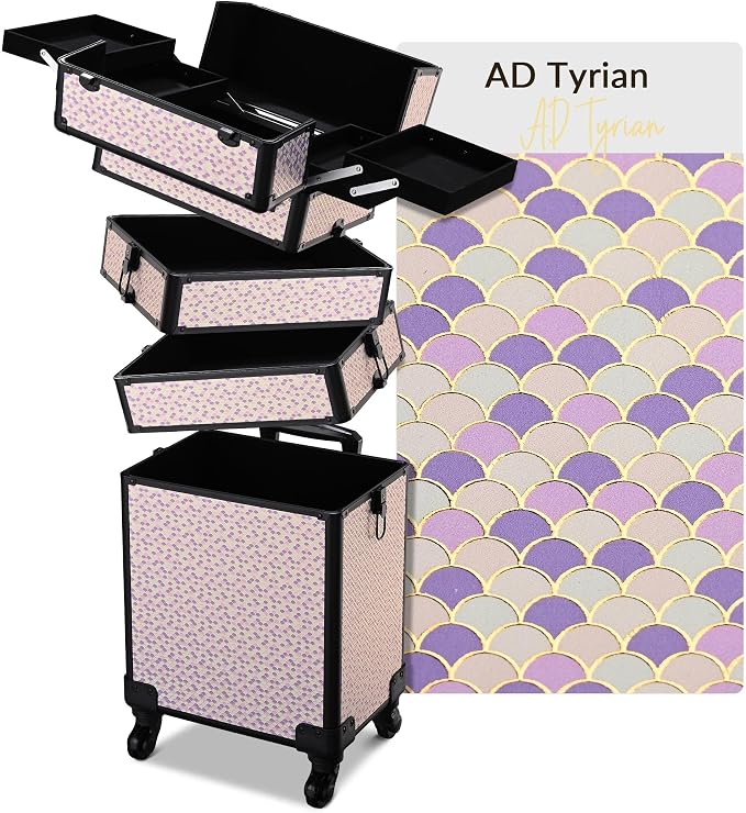 BYOOTIQUE Rolling Makeup Case 4in1 Cosmetology case on wheels Makeup Artist | Aluminum Rolling Makeup Suitcase with 360° Detachable Wheel Lockable 54Lb Large Capacity Organizer Nail Tech AD Tyrian by BYOOTIQUE