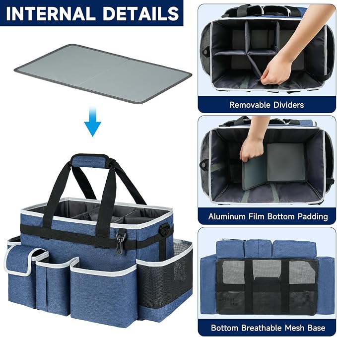 Cleaning Caddy Bag,Large Cleaning Supplies Organizer with Handle for Housekeepers, Blue - Image 2