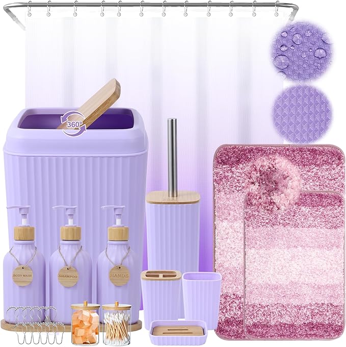 32PCS Bathroom Sets with Shower Curtain and Rugs Purple Bathroom Accessories Shower Curtain Set Bathroom Accessories Bathroom Decor by BetterbathroomwithXLHOME