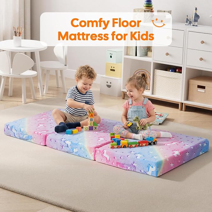 MeMoreCool Glow Star Kids Foldable Floor Mattress, 57x22 Inch Colorful | Glow star foldable mattress for kids room, classroom flexible seating, travel - Image 6