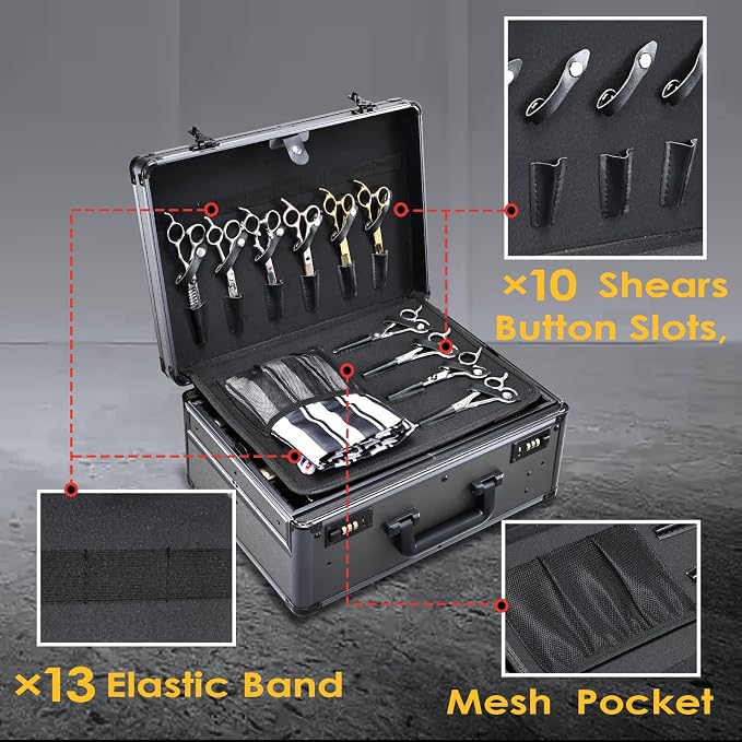 Yueieoun Barber Case with Clippers Sliding Tray, Profesional Barbers Briefcase Tool Case, Travel Barber Cases for Clippers and Supplies, Hair Scissors Trimmer Organizer, Salon Grooming Hard Suitcase - Image 2