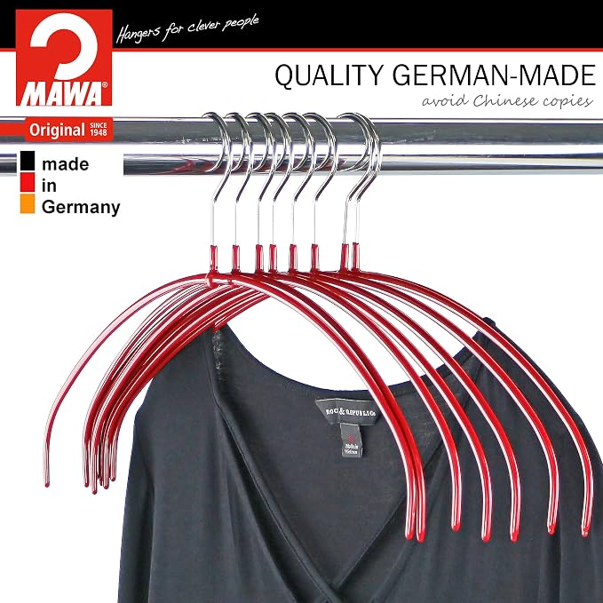 Mawa by Reston Lloyd, Euro Ultra-Thin Series, Non-Slip Space Saving Clothes Hanger, Style 40/PT for T-Shirts, Blouse, & Sun Dresses, Set of 180, Red - Image 5