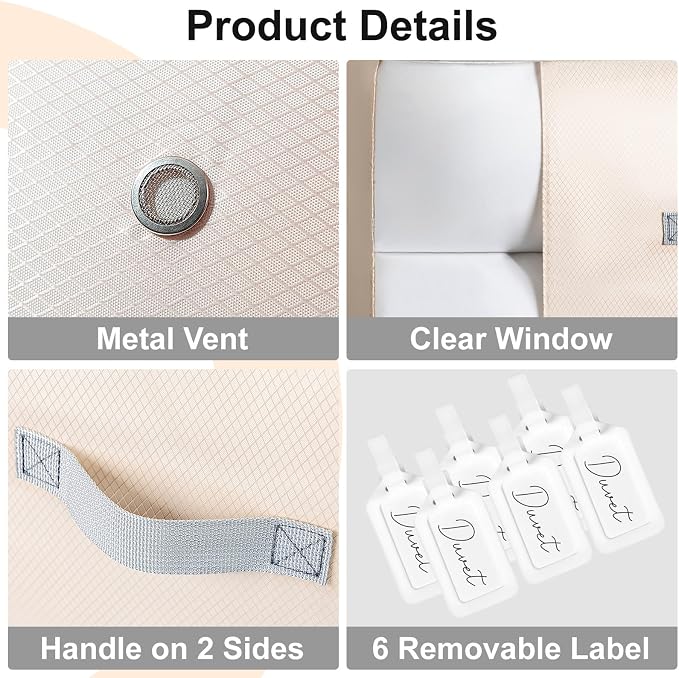 Comforter Storage Bag - 130L Large Capacity Blanket Storage Bags 3-Layer Ultra Space Saving Self Compression Organizer, Washable Compression Bags for Storage Comforter Blanket, 6-Pack, Beige - Image 6