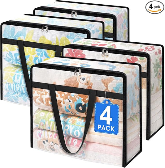 TasticTotes 4 Pack Clear Storage Bags for Comforter, Clothes & Bedding, Plastic Blanket Storage with Zipper and Handle, Moving Bags, Closet Organizer and Under-Bed Storage (60L) by Unknown