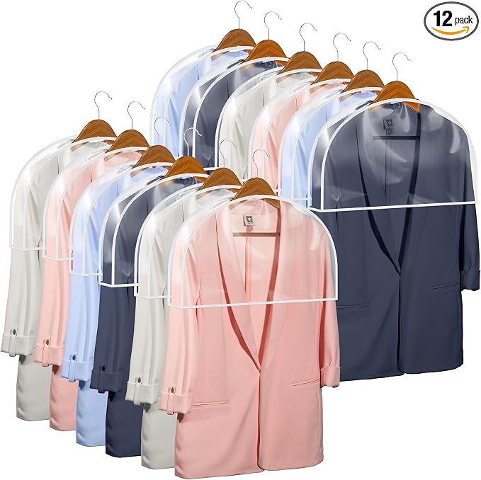 Clear Vinyl Shoulder Covers Closet Suit Protects Storage Home Decor Set of 12, 12"H x 22"W x 2"D by Handy+Laundry