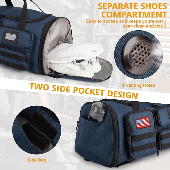 Expandable Gym Bag For Men,Tactical Large 3 in 1 Sports Duffle Bag With Shoes Compartment,Water Resistant Sports Gym Tote Bags Multi-functional Weekend Travel Backpack Overnight Bag - Image 5