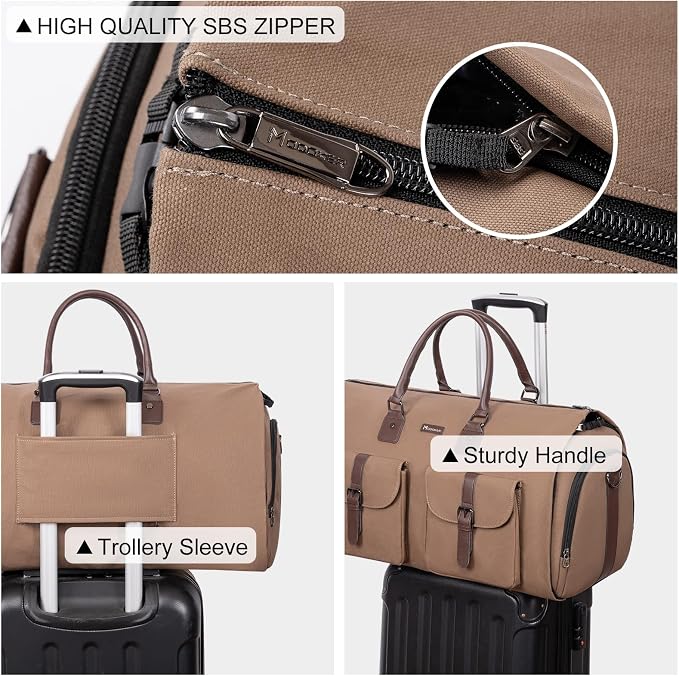 Modoker Convertible Weekender Bag - Canvas Duffle Bags for Travel with Hanging Feature, Brown - Image 4