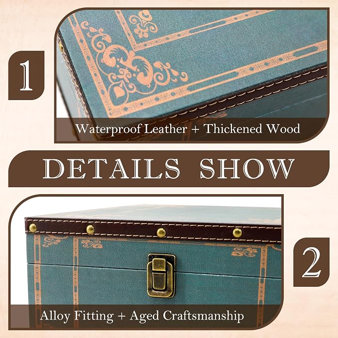 Jolitac Wooden Storage Box Set of 3, Antique-Looking Storage Containers with Secret Compartments Vintage Nesting Keepsake Chests for Jewelry, Cash, Photos Travel-Friendly & Stackable (Green) - Image 2