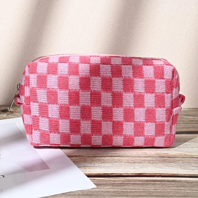 SOIDRAM 2 Pack Checkered Makeup Bag for Women, Cute Makeup Pouch Small Makeup Bag Travel Cosmetic Organizer for Toiletries, Brushes & Skincare - Image 8