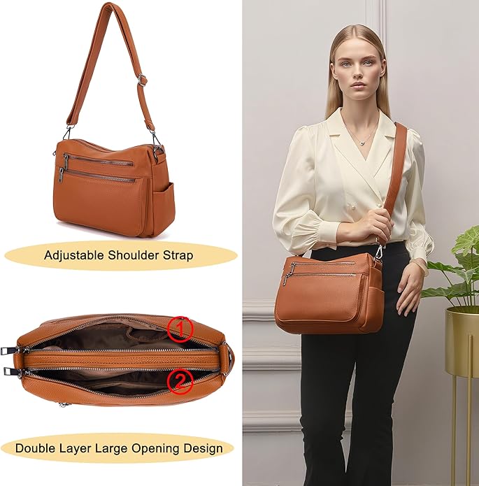 YZAOLL Large Crossbody Shoulder Bag for Women Vegan Leather Tote with Adjustable Wide Strap Work Purse with 10 Pockets