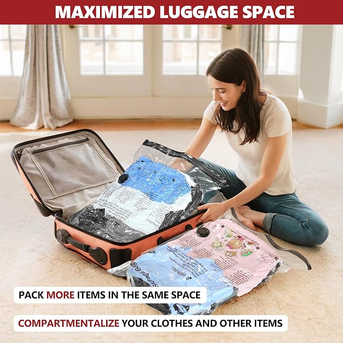 Vacuum Seal Bags for Clothing Travel and Home Storage, Travel Vacuum Bags with Electric Pump, Space Saver Compression Packing Cubes for Luggage Suitcase Bedding Blankets Clothes, 18 Combo - Image 5