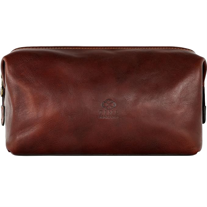 Time Resistance Leather Toiletry Bag - Italian Cosmetic Case Dopp Kit (Brown) by %E2%80%8E