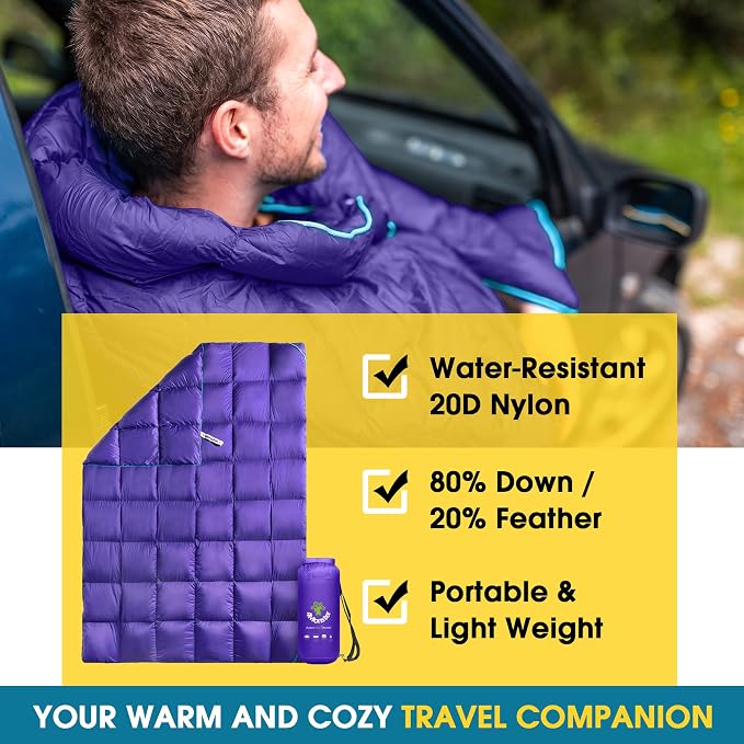 4Monster Down Camping Blanket, 650 Fill Power Ultralight Packable Puffy Blanket, Warm, Waterproof & Windproof Outdoor Quilt for Backpacking, Travel, Stadium, Beach - Image 3