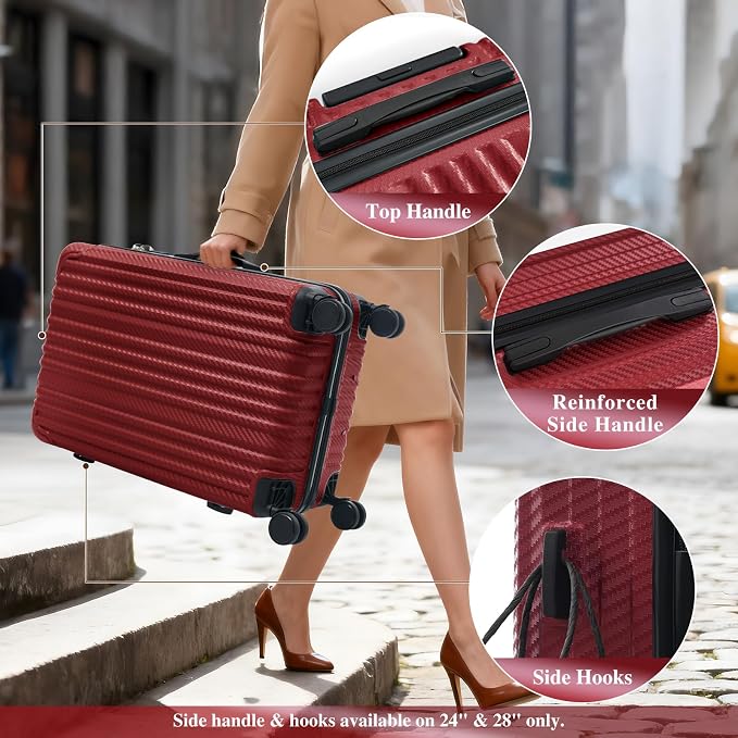 Red 6 Piece Luggage Set Hard Shell - Lightweight Checked Suitcases with Spinner Wheels and Cosmetic Cases for Family Travel, Durable Carry On Luggage Sets with Lock for Women and Men - Image 4