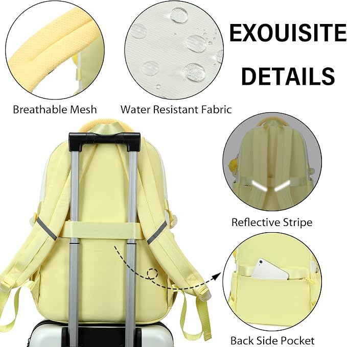 School Backpack for Girls, 3PCS Laptop Backpack 15.6 Inch with Lunch Box Pencil Pouch Set for Kids Teens Elementary Middle High School College Bookbag Student Casual Travel Daypack,Yellow Beige - Image 5