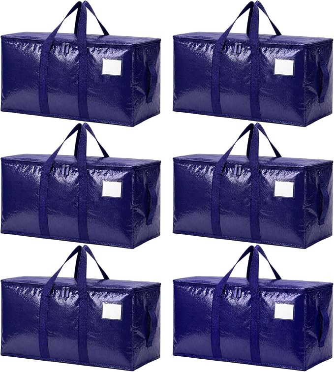 Songrey Heavy Duty Moving Bags, 6 Pack Large Storage Bags with Zipper & Handles, Waterproof Totes Bags for Clothes Packing, Moving, College Supplies, Home Organization by Unknown