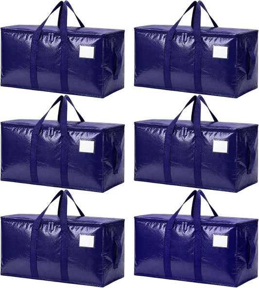 Songrey Heavy Duty Moving Bags, 6 Pack Large Storage Bags with Zipper & Handles, Waterproof Totes Bags for Clothes Packing, Moving, College Supplies, Home Organization by Unknown